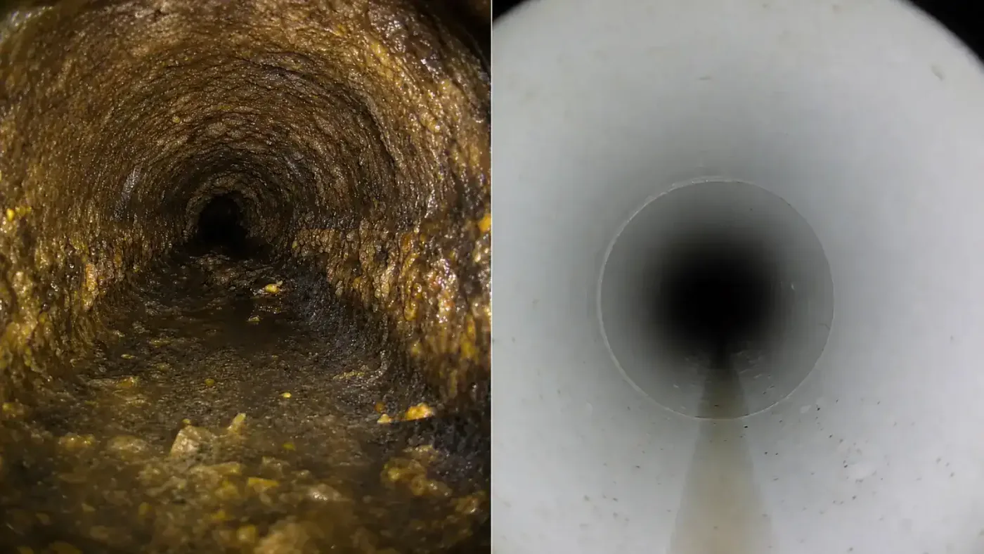 Prodigy Sewer and Drain shows how pipes work better after cleaning by comparing results before and after service.