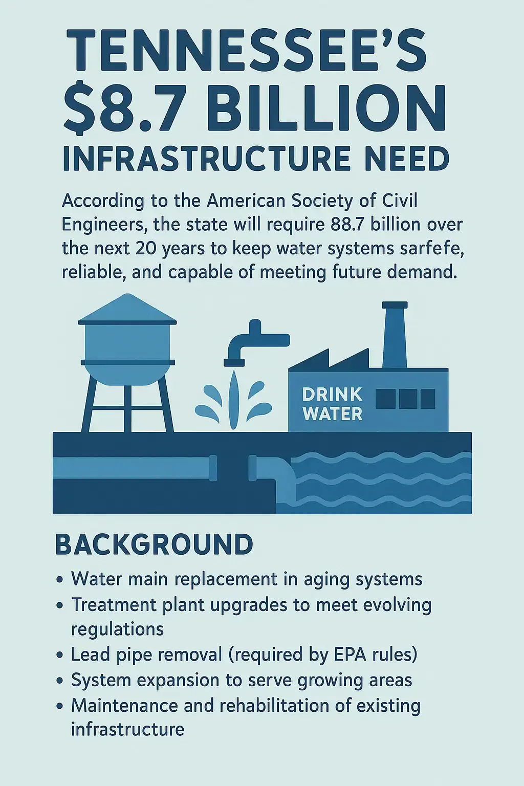 Prodigy Sewer and Drain shares Tennessee’s $8.7B need for water system upgrades and funding over 20 years.