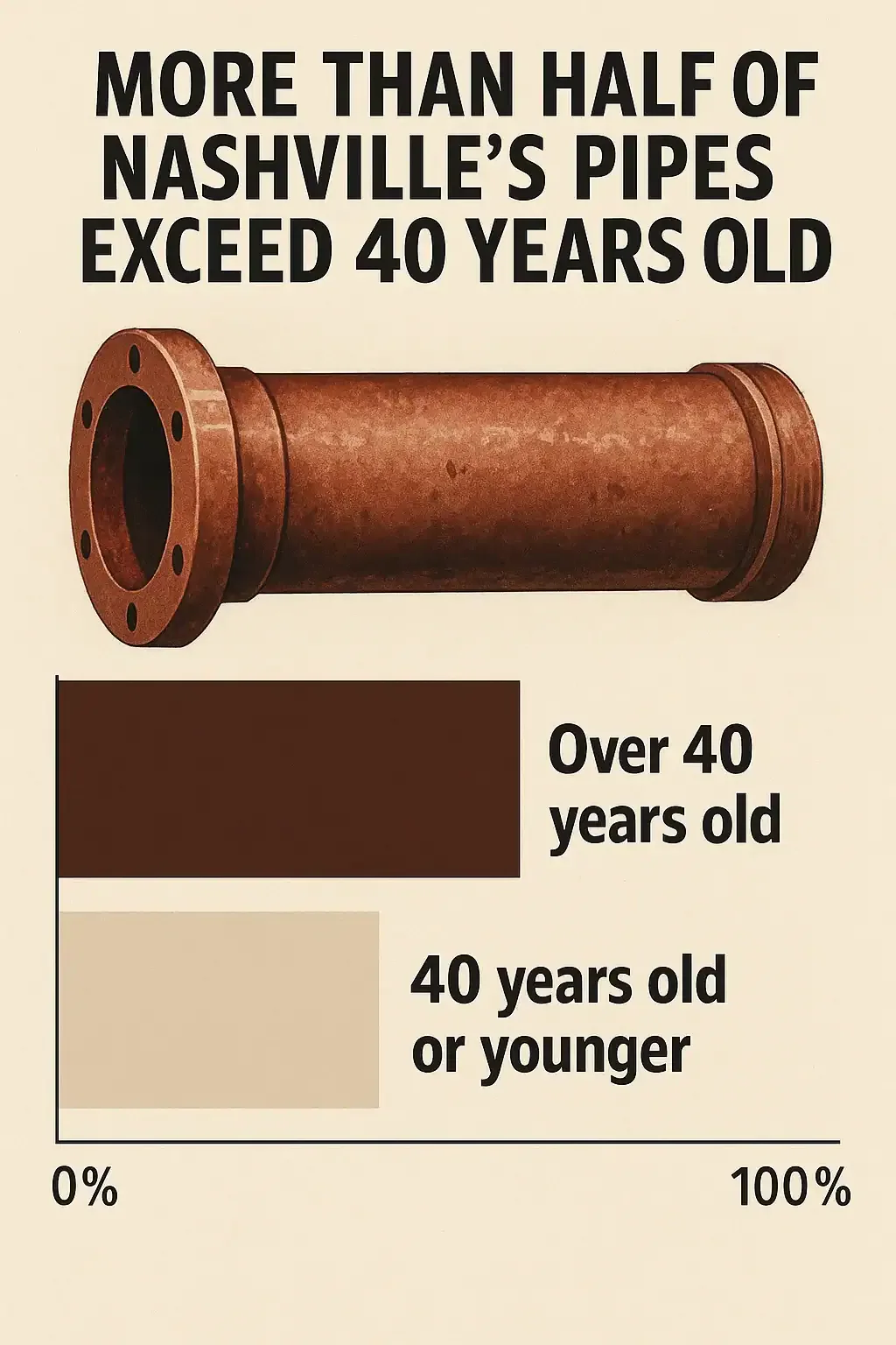Prodigy Sewer and Drain shows most pipes in Nashville are over 40 years old, meaning many pipes may need repairs soon.