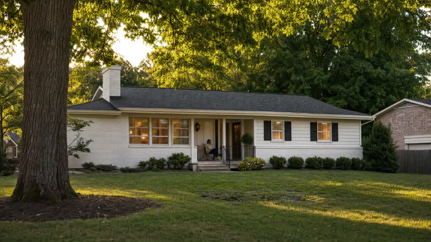 Prodigy Sewer and Drain helps families feel comfortable at home, shown by a cozy house with someone relaxing outside in the evening.