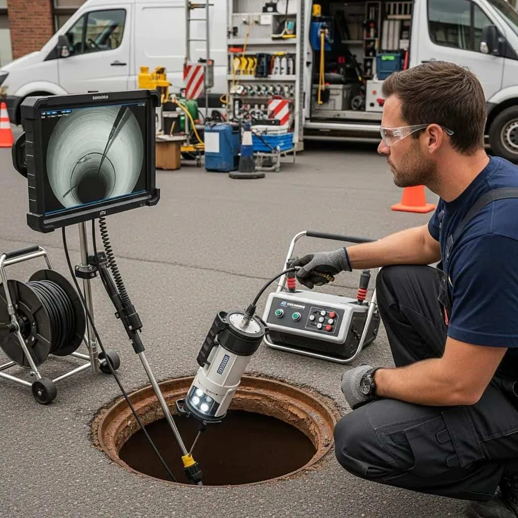 A Prodigy Sewer and Drain technician checks a sewer line with special tools to make sure it is clean and working well.
