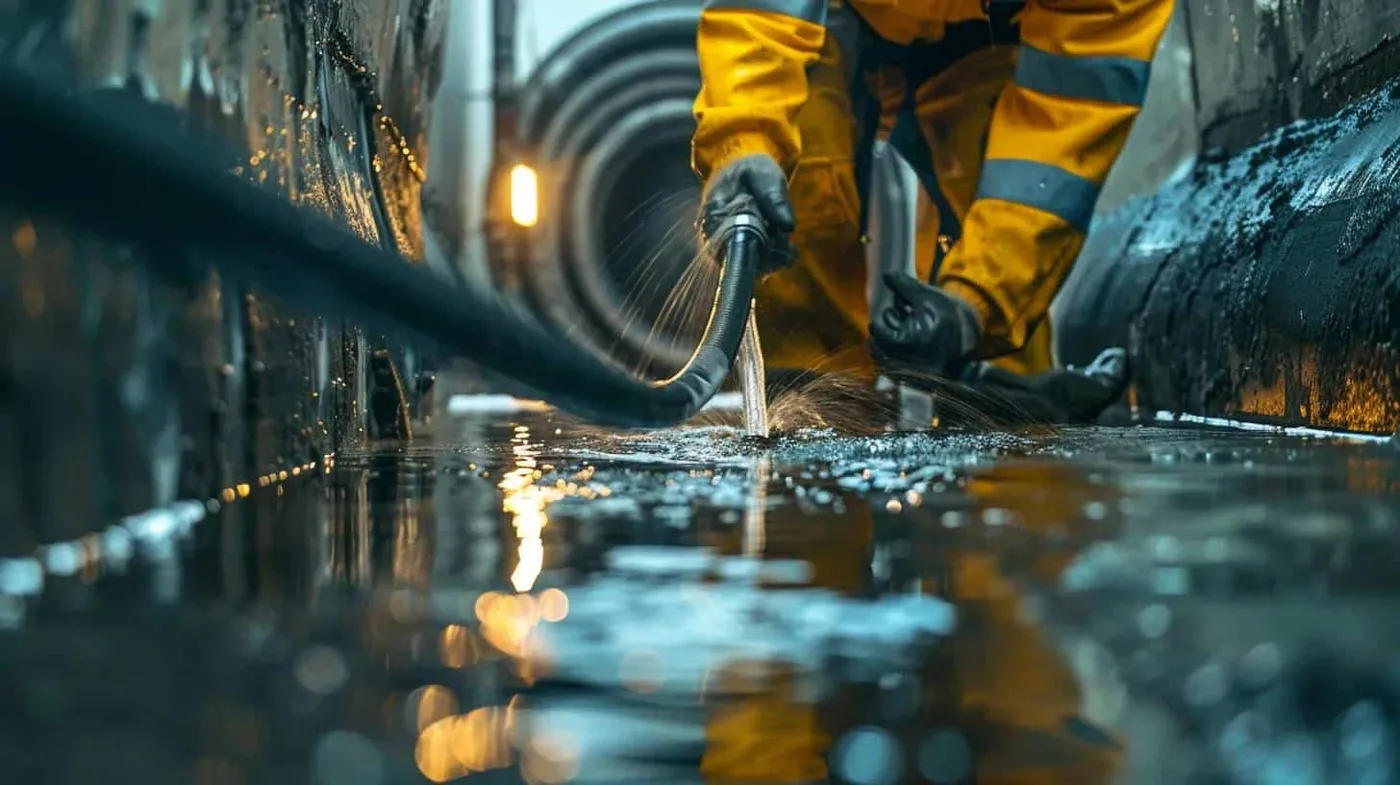 Prodigy Sewer and Drain worker cleaning a tunnel, showing professional care for safe, clean pipes and drains.